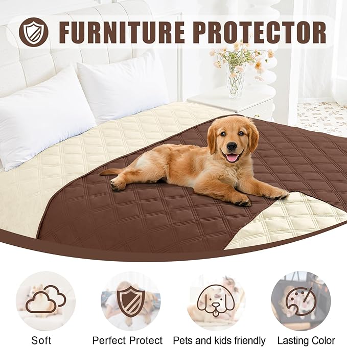 Smiry Waterproof Dog Bed Cover Blanket 40x80, Soft Reversible Pet Blanket, Washable Leakproof Cats Dogs Couch Cover for Sofa, Couch, Furniture, Brown/Beige