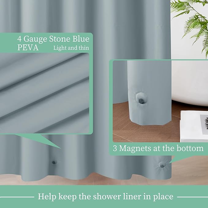Mrs Awesome Blue Shower Curtain Liner with 3 Magnets, 72x72 Premium Flexible Sturdy Plastic Shower Curtain for Bathroom Lightweight & Waterproof, Stone Blue