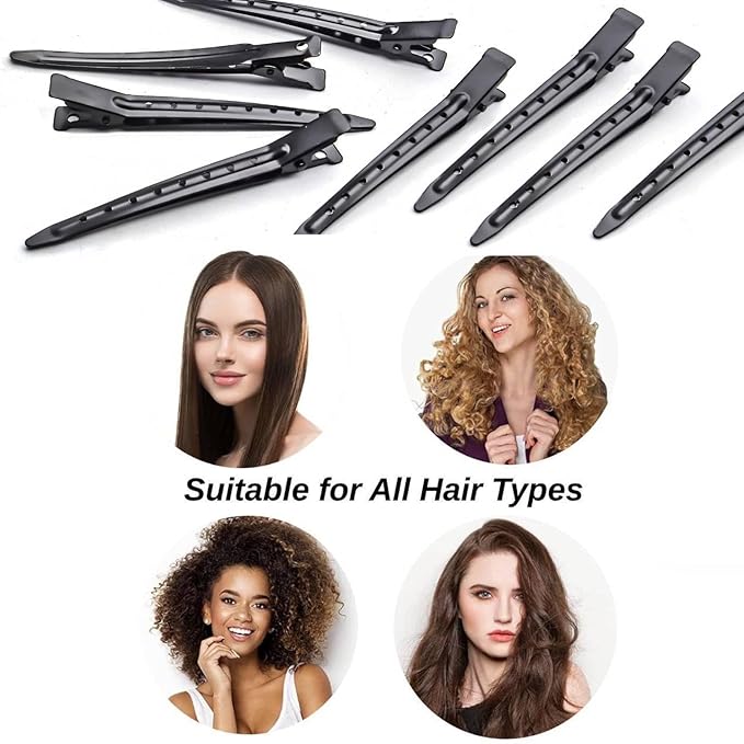 24Pcs Duck Billed Hair Clips for Styling Sectioning, Metal Hair Clips for Women Long Hair, Metal Alligator Curl Clips for Hair Roller Salon (Black)