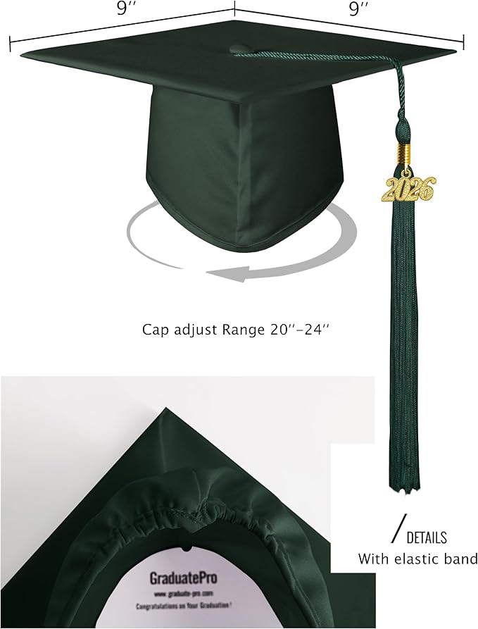 GraduatePro Matte Graduation Cap with 2026 Tassel for Adults High School and Bachelor Master 12 Colors