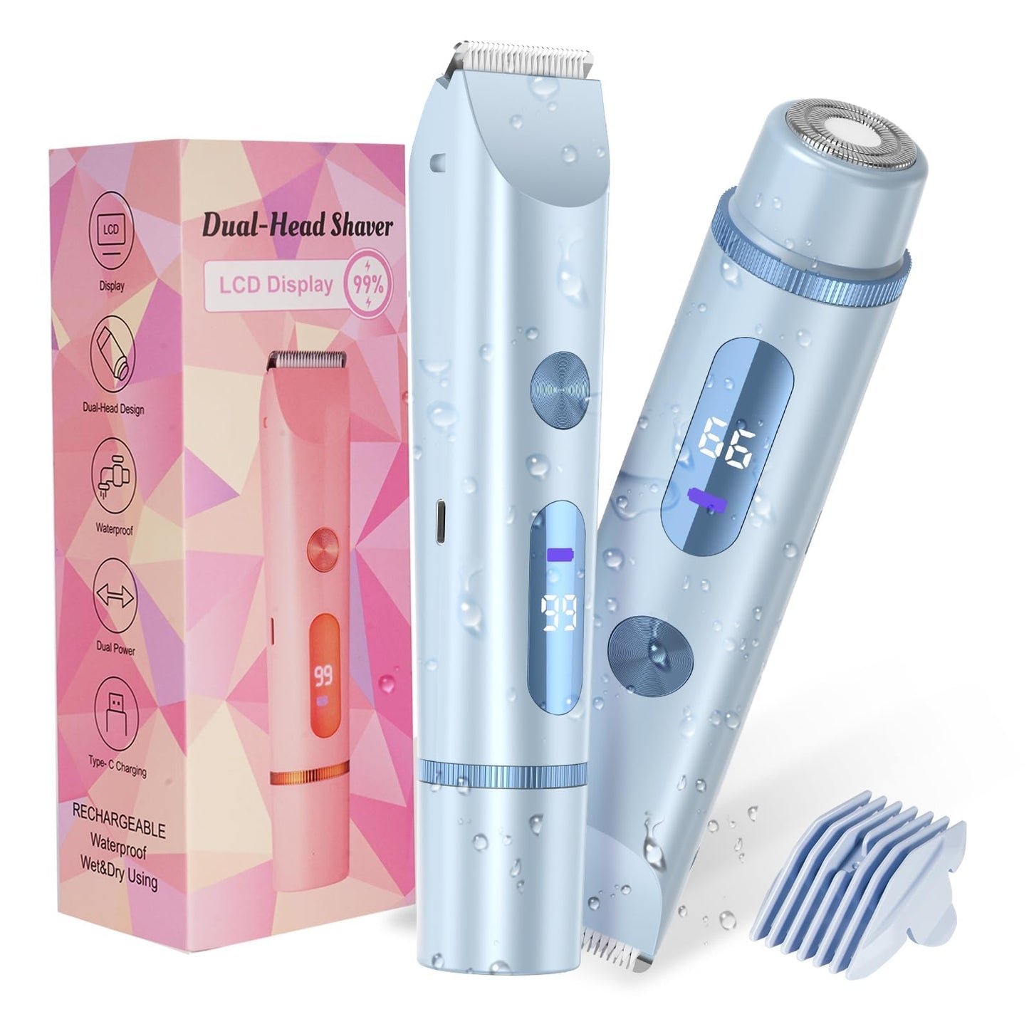 Bikini Trimmer for Women 2in1 High Power Epilators Hair Removal Waterproof Electric Razors Women's Electric Razor Pubic Hair Trimmer Shaver for Women for Ladies Pubic，Face， Underarms，Legs(Purple)