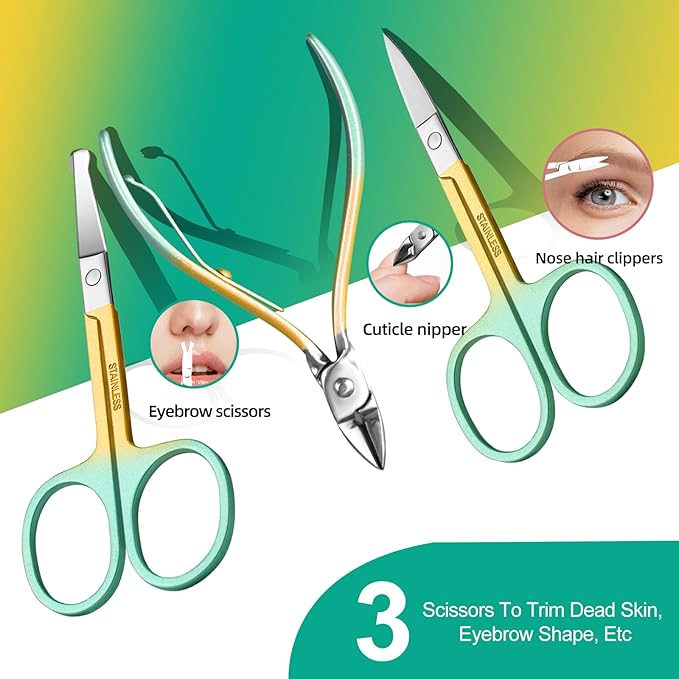 Manicure Set 30 in 1 Nail Clippers Set,Nail Manicure Kit for Women,RedFlow Toenail Clippers,Pedicure Kit,Pedicure Tools,Suitable for Travel Manicure Tools,Toe Nail Kit,Nail Care Kit(Yellow Green)