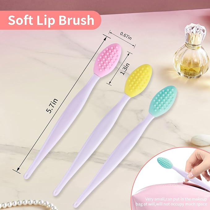 3 Pcs Lip Scrub Brush with Silicone Facial Cleansing Brush,2 Pcs Face Scrubber Gentle Exfoliating,Removing Blackhead,Massaging