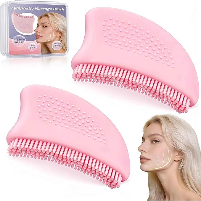 Silicone Lymphatic Contour Face Brush 2 Set - Facial & Neck Lymphatic Drainage Tool for Puffiness Reduction, Restores Facial Definition, Gentle on Sensitive Skin, Naturally Sculpted Look