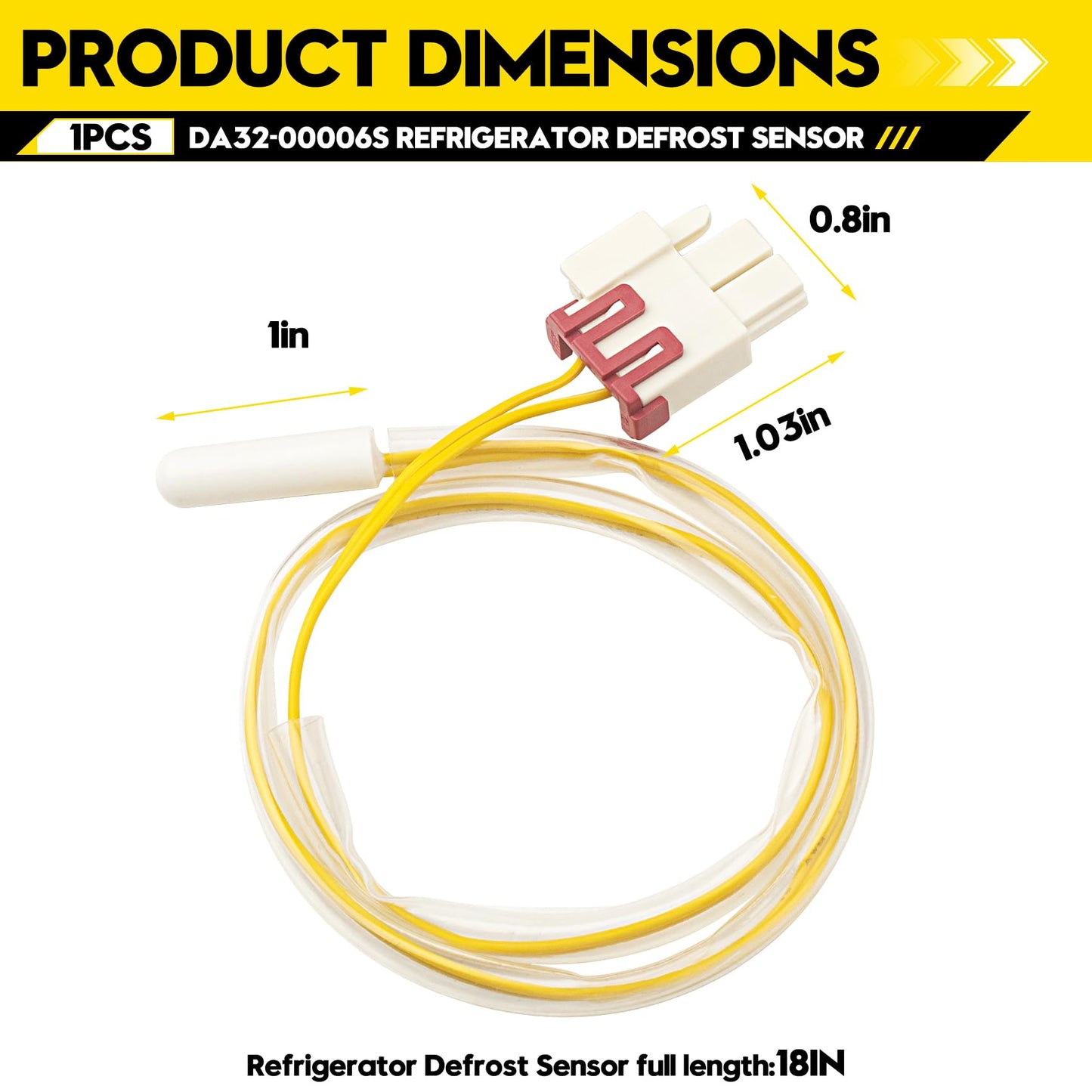 DA32-00006S Refrigerator Defrost Sensor, Fit for Samsung Kenmore 795 Evaporator Temperature Thermistor, Replace AP4308802 PS4138590 EA4138590, 5KΩ 16-Inch Wire for Frost-Free Fridges