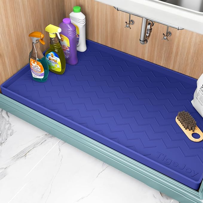 TigeJoy 22" x 19" Under Sink Mats for Kitchen Waterproof, Leak-Proof Silicone Mat Sink Protector and Cabinet Liner, Kitchen Essentials Organizer and Storage, Boot or Shoe Tray, Pet Feeding Mat