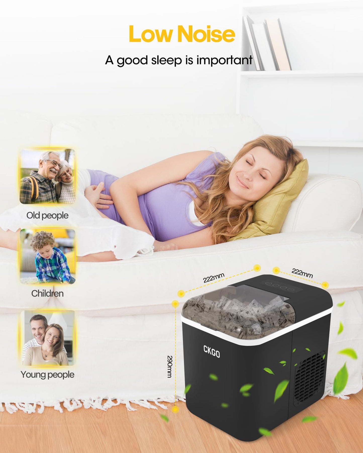 Ice Maker Countertop, 9 Cubes in 6 Mins, 33 lbs per Day, Portable Bullet Ice Machine, Self-Cleaning Ice Makers with Basket and Scoop, Ideal for Home, Kitchen, Camping, RV