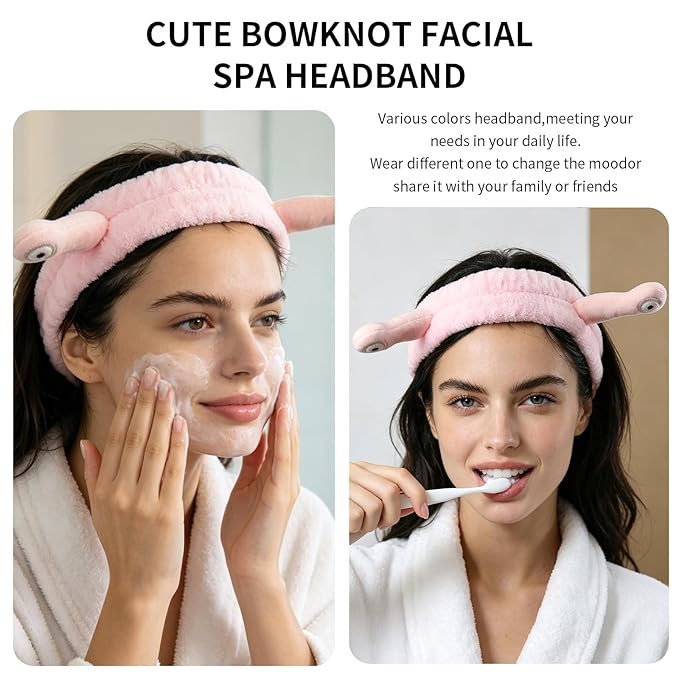 PERFECTSIGHT Kawaii Headband for Spa, Makeup, Washing Face, Party - 2 Pack Cute Hair Band for Shower Beauty Skincare, Soft Facial Headbands for Girls and Women (Green+Pink Snail)