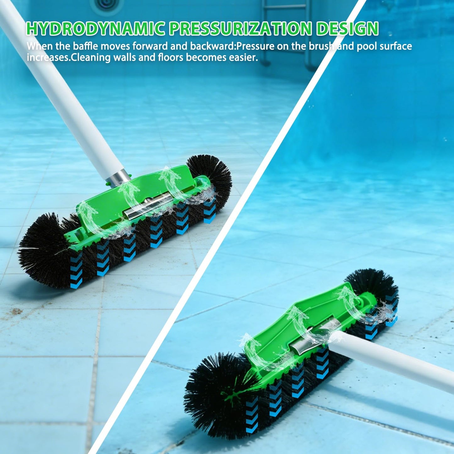 17.5" Professional Pool Brush - Sticks to Walls & Floor, High-Efficiency Heavy Duty Inground/Above Ground Pool Scrub Brushes with Round Ends, Premium Nylon Bristle,Reinforced Aluminium, Safe for Vinyl
