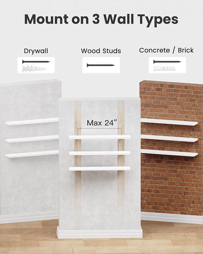 AMADA HOMEFURNISHING 35.4" L Floating Shelves, Wall Shelves Set of 3 for Bathroom/Living Room/Bedroom/Kitchen, White Floating Shelves for Wall Decor with Invisible Brackets - AMFS45W