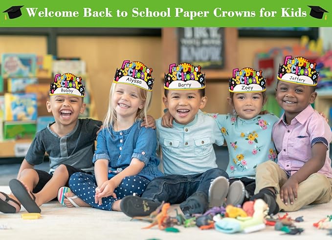 SICOHOME Paper Crown Hats Caps for Kids Paper Crowns for Students Classroom Kindergarten Preschool Party Supplies Adjustable