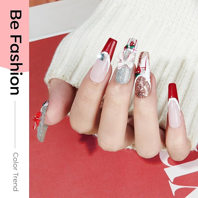 modelones Red Gel Nail Polish Set 6 Colors, 2026 Mothersday White Glitter Sparkle Bright Burgundy Dark Rose Champagne Silver Candy Cane Nail Polish Kit Soak Off Nail Art Salon DIY Gift Women