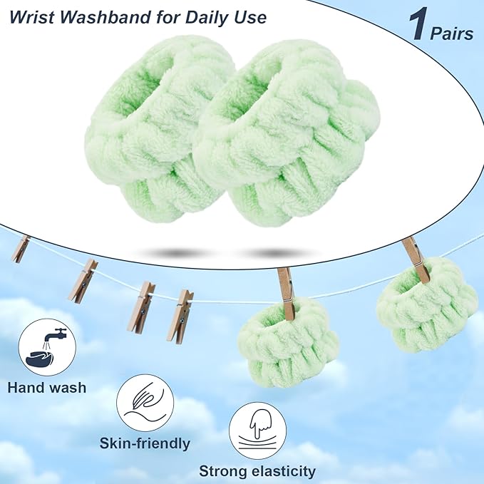 2 Pcs Wrist Bands for Washing Face, Microfiber Wrist Towels for Washing Face, Spa Wristbands for Washing Face, Face Wash Wristbands, Arm Bands for Washing Face for Woman and Children