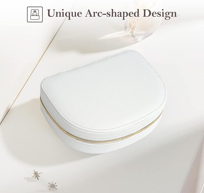 ProCase Travel Size Jewelry Box, Medium Portable Seashell-Shaped Jewelry Case, 2 Layer Mini Jewelry Organizer in PU Leather for Women -White