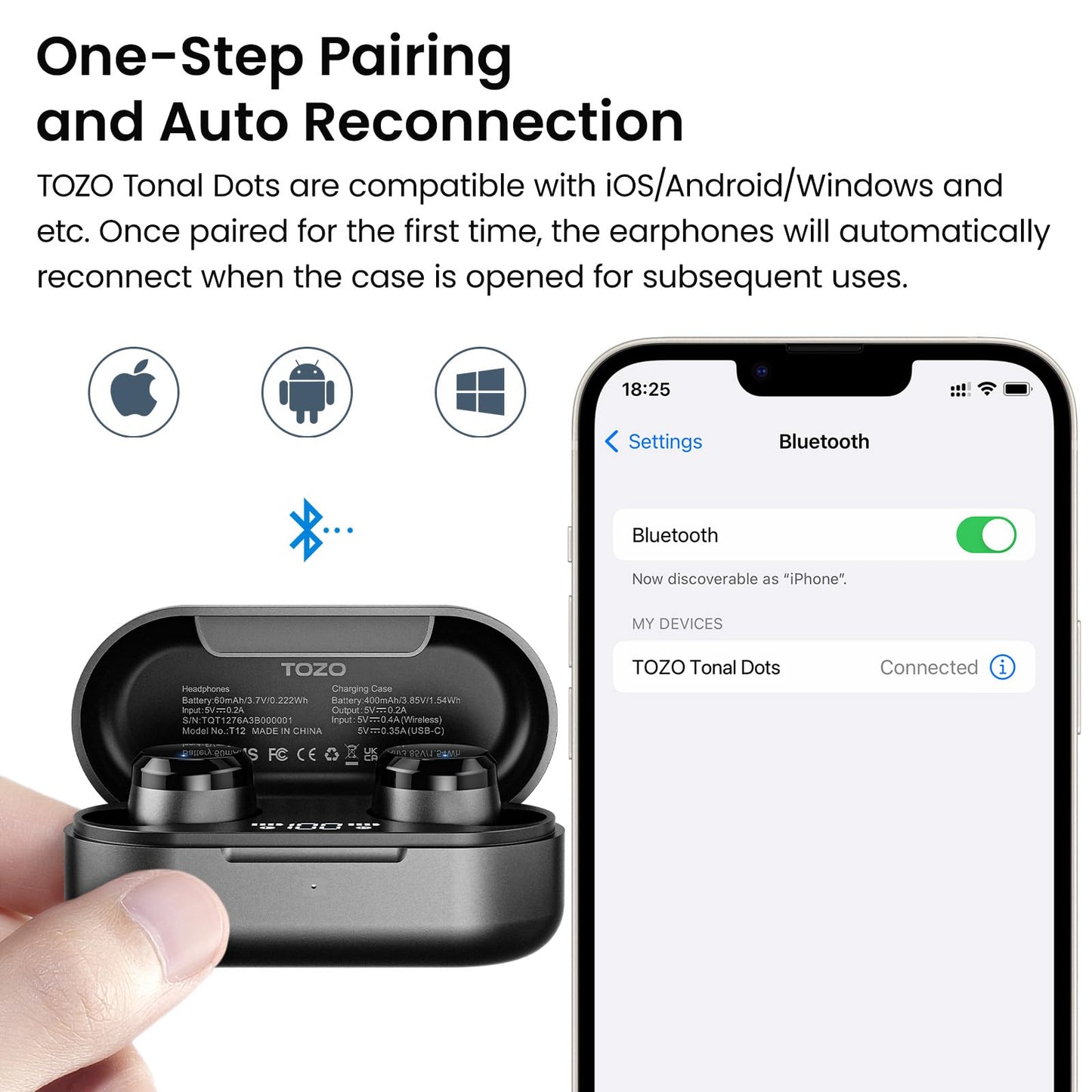 TOZO T12 Wireless Earbuds Bluetooth 5.3 Headphones, Call ENC Noise Cancelling Mic, 55Hrs Playtime App Customize EQ IPX8 Waterproof LED Digital Display Premium Sound Headset