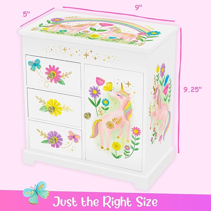 Giggle & Honey® Unicorn Musical Jewelry Box for Girls Unicorn Toys for Girls Age 4-6 Kids Jewelry Box with Drawers
