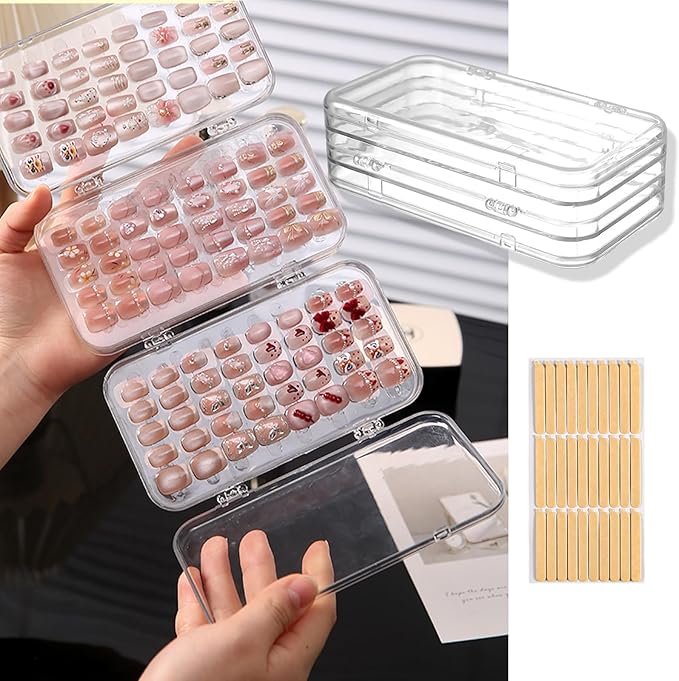 Tri-Fold Press On Nail Organizer Case - 4-Page Portable Storage Box for Fake Nails, Clear PET Plastic Travel Holder (6ÃÂ3.2ÃÂ1.8 inch)