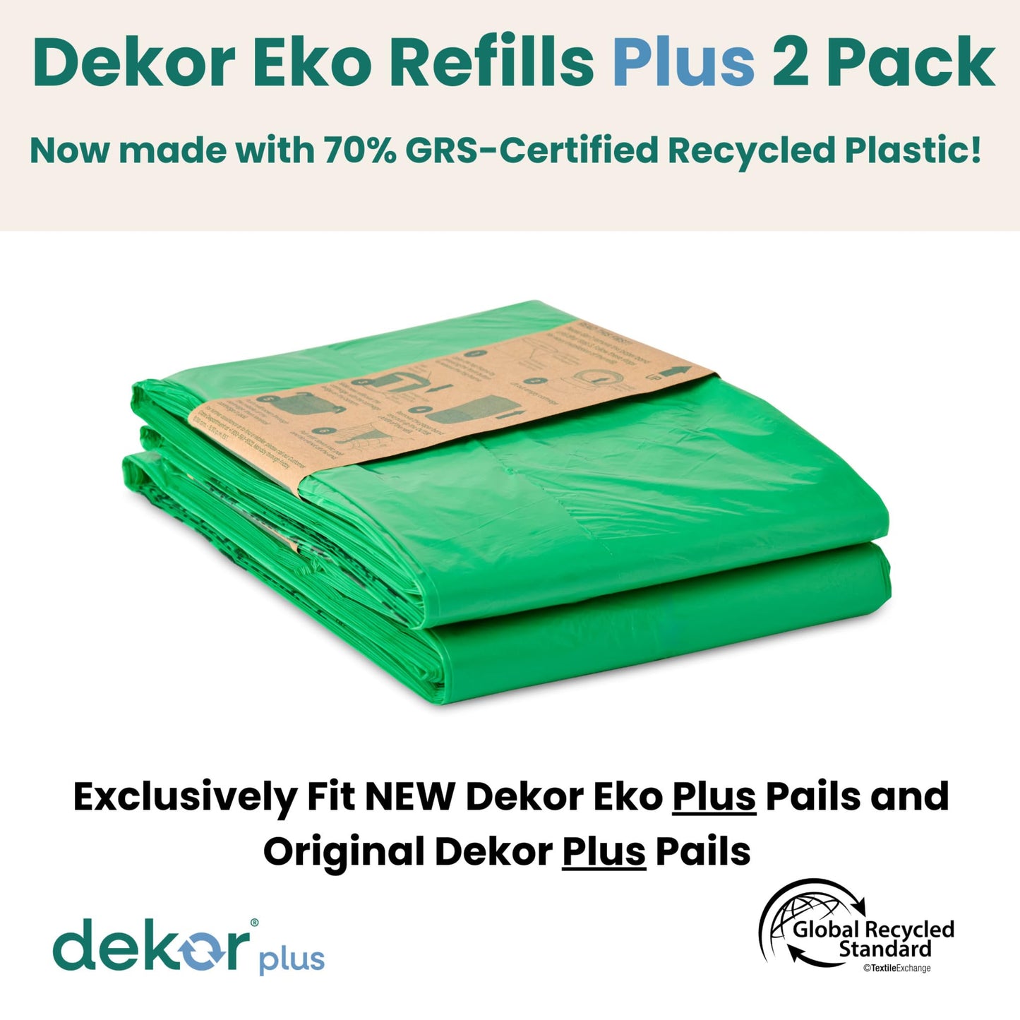 Diaper Dekor PLUS Diaper Pail Refills | 2 Count Unscented | Exclusive End-of-Liner Marking | Thick, Quick & Easy to Replace | Most Economical Refill System | for Original and Eko Style Pails