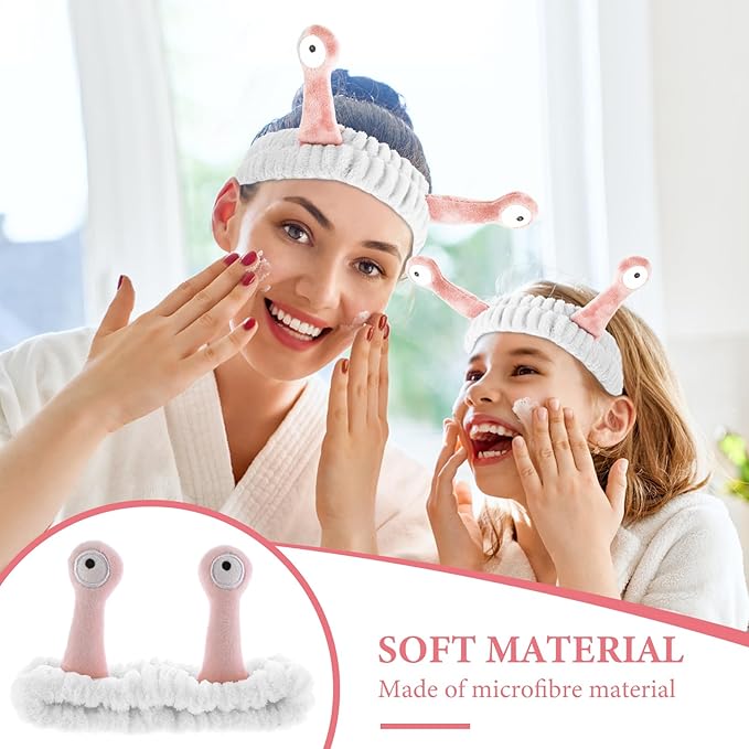 Face Wash Headband, Palm and Snail Spa Hair Bands Makeup Headbands Women Cartoon Cute Coral Fleece Elastic Headband Creative Hair Accessories for Washing Face Shower Sports (Pink&White)