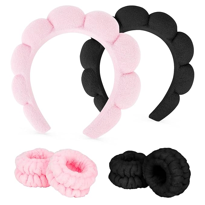6Pcs Spa Headband and Wristband set, Terry Cloth Skincare Makeup Headbands for Women for Washing Face Sponge Puffy Hair Band