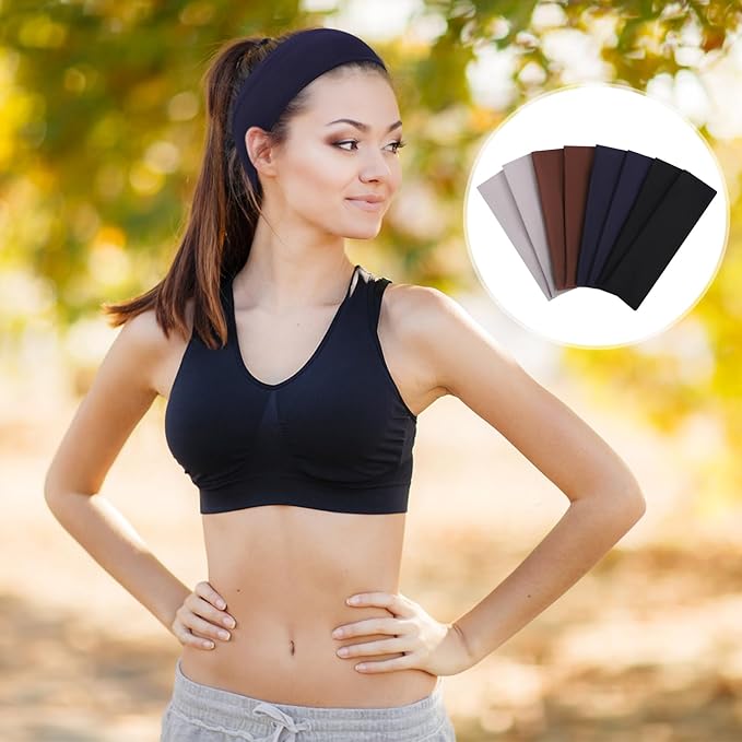Fishinsea 8 Pack Sport Headbands for Women, Elastic Soft Fabric Non-Slip Hair Bands Hair Warp for Daily Workout Yoga Running Sports, Combo 10