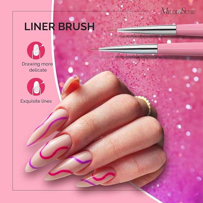 MelodySusie Nail Art Brushes Set,6pcs Nail Art Design Pen Painting Tools with Extension Gel Brush, Polish Brush, Builder Brush,Liner Brush, Carved Brush, and Dotting Pen for Home DIY Salon Use