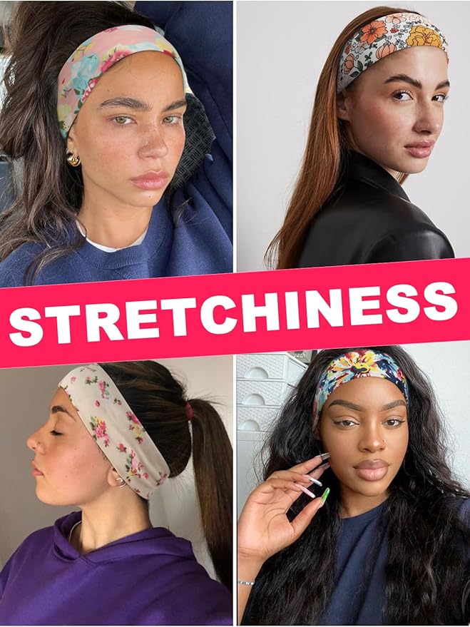 DRESHOW 8 Pack Sports Headbands for Women Non-Slip Stretchy Fashion Hairband Curly Hair Headband Soft Hair Accessories for Daily Wear Workout Yoga Running