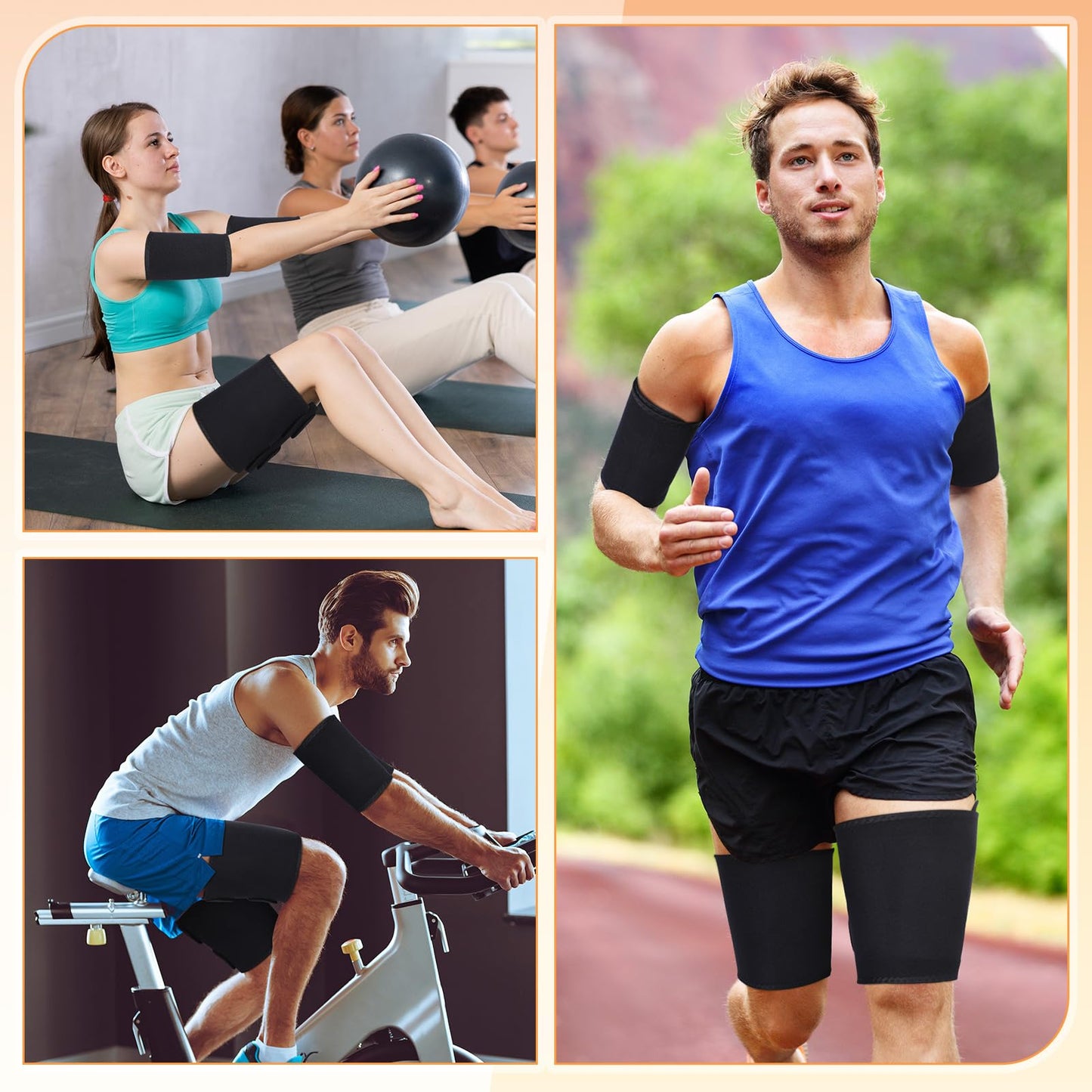 Shyyween 4 Pcs Thigh Wraps & Arm Trimmers Set Thigh and Arm Sweat Bands Slimmer Leg Wrap Compression for Weight Loss(Black and Blue)