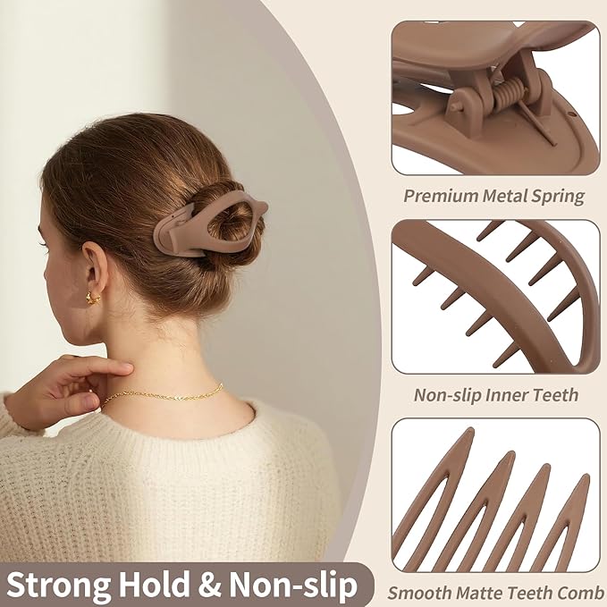 9 Pack Flat Hair Clips for Women, Matte Claw Clips for Thick & Thin Hair, Suitable for Driving (Taupe,Brown,Black)