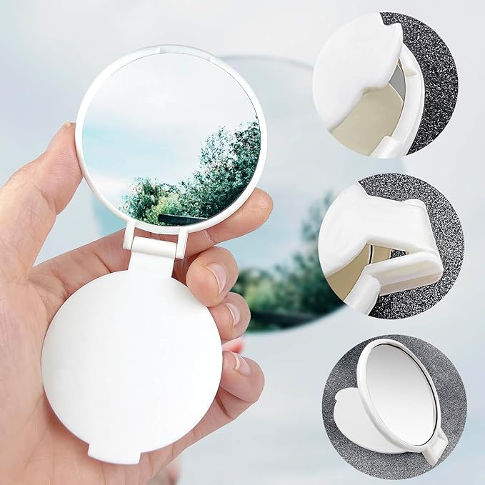 Tenalleys Mini Round Folding Mirror Portable Pocket Mirror Makeup Mirror for Purse Travel Makeup Mirror for Women Girls Daily Use (20 Pcs White)