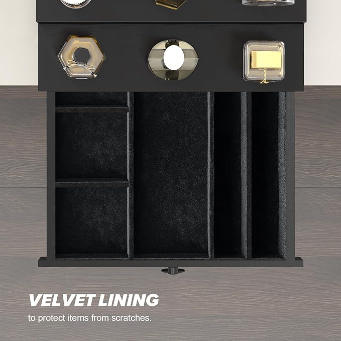 Cologne Organizer for Men, 5 Tier Black Wood Perfume Organizer with Felt Lining Drawer and Hidden Compartment, Perfume Display Holder, A Gift for Men