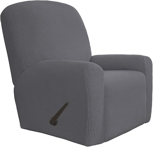 Easy-Going 4 Pieces Oversized Recliner Stretch Sofa Slipcover Sofa Cover Furniture Protector Couch Soft with Elastic Bottom Polyester Spandex Jacquard Fabric Small Checks Gray X-Large