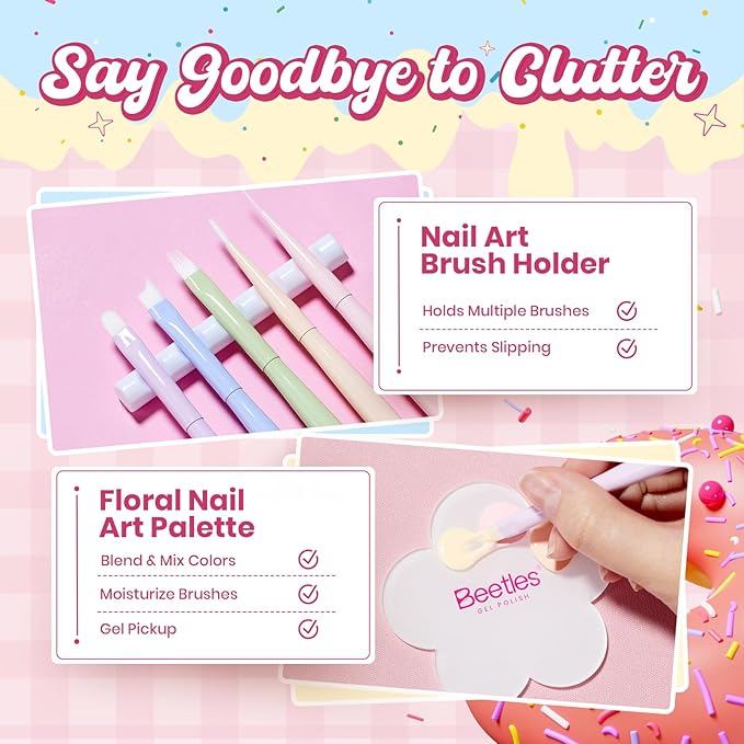 Beetles Spring Nail Art Brushes 6pcs Ã¢ÂÂ Sweet Swirl Nail Art Tools Liner Brushes for Nails Dotting Tool Gradient French Manicure Design Pen with Floral Palette, Brush Holder, DIY Gift for Women