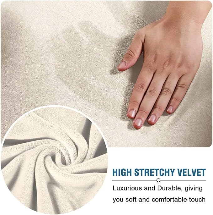 H.VERSAILTEX High Stretch Sofa Slipcover 4 Piece Cover Velvet Furniture Protector Form Fit Thick Velvet Extra Large Sofa Cover for 3 Cushion Couch Width Up to 97 Inch (Large Sofa, Ivory)