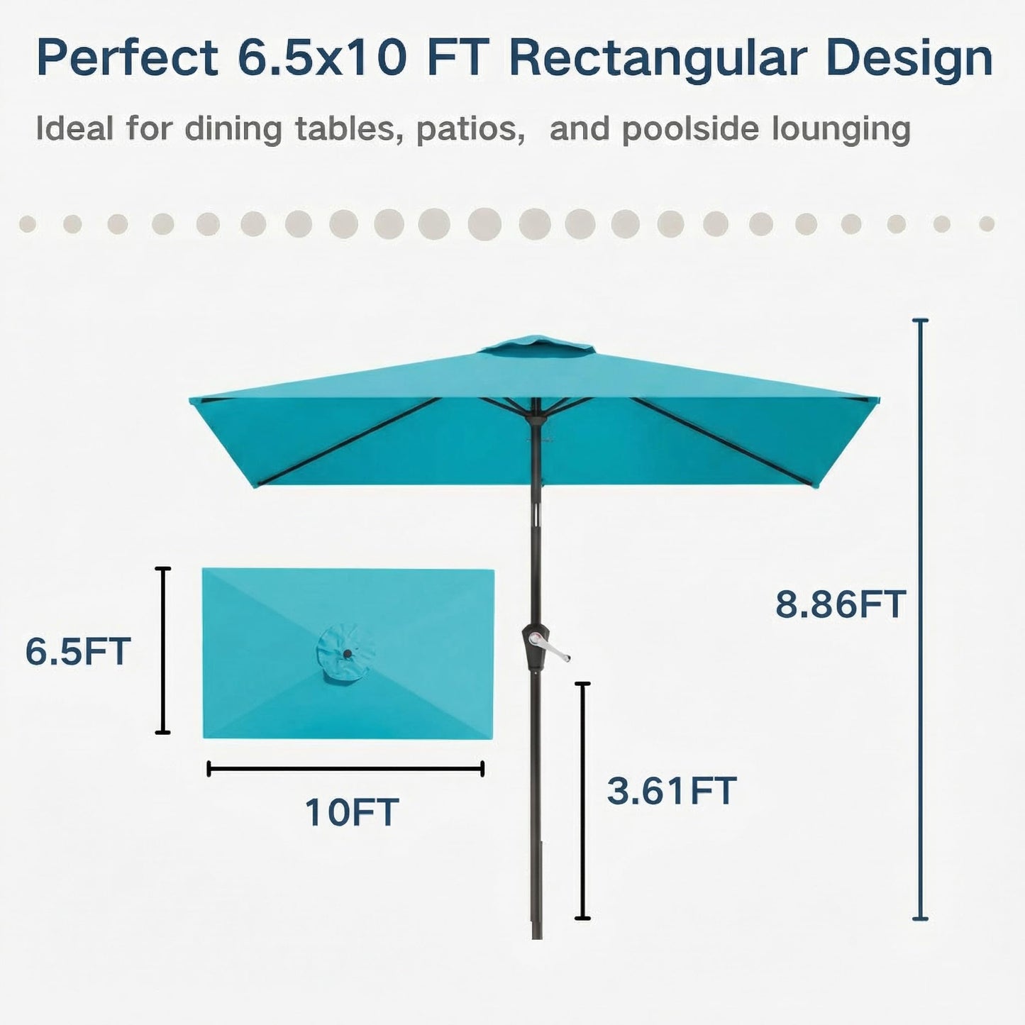 Patio Kingdom 6.5' x 10' Rectangular Patio Umbrella Large Outdoor Market Umbrella w/UV Protection, Push Button Tilt and Crank Lift, Rectangle Table Umbrella for Garden, Deck, Pool, Patio, Sky Blue