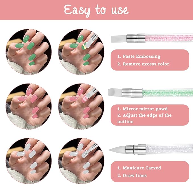 7Pcs Nail Art Brush Set, Dual Tipped Silicone Nail Tools, Nail Art Sculpture Pen, Rhinestone Nail Polish Carving Pen, 3D Nail Art Flower Brush, Acrylic Nail Brush, Nail Art Tools for Home Salon