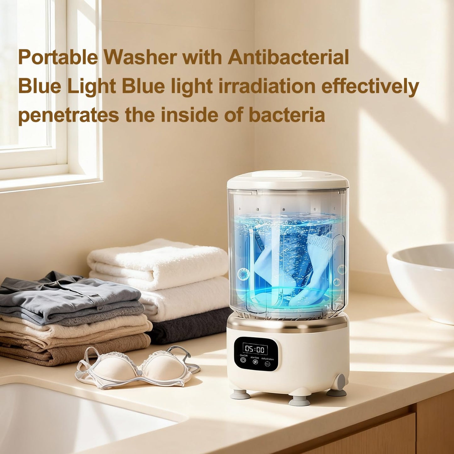 Underwear Washing Machine,Portable Washer & Spin Dryer Combo,Mini Washing Rechargeable Cordless Washing Deep Cleans Small Clothes Small Clothes for Apartment, Dorm, Travel & Hotel Use (2 L capacity)