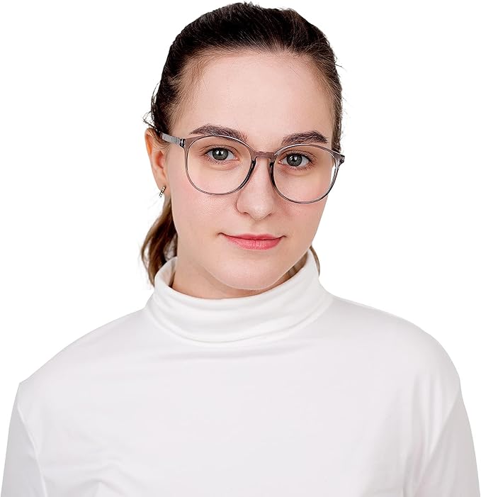 LifeArt Round Blue Light Blocking Glasses, Computer Glasses, Gaming Glasses, TV Glasses for Women Men (Clear Gray, 0.50 Magnification)