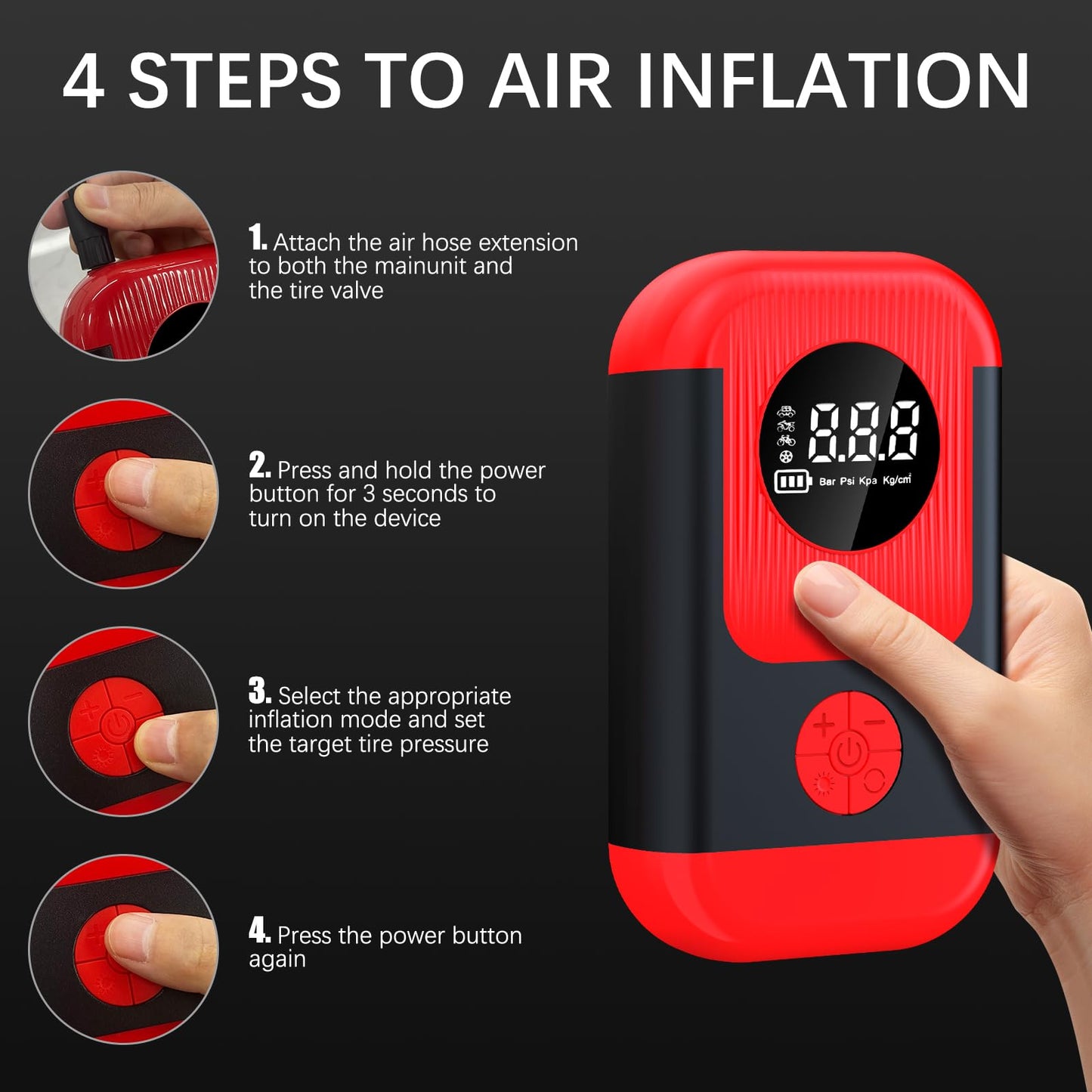 ApexNexus Tire Inflator Portable Air Compressor & Car Jump Starter, Cordless Air Pump with LED Light & Pressure Gauge for Auto,Motorcycles,Bikes,Balls.