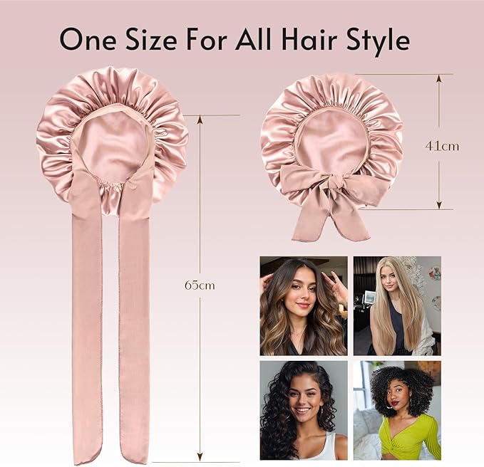 Yanideer 3 pcs Adjustable Satin Bonnets for Sleeping Double Layer Satin Lined Hair Bonnet with Tie Band for Women Curly Hair