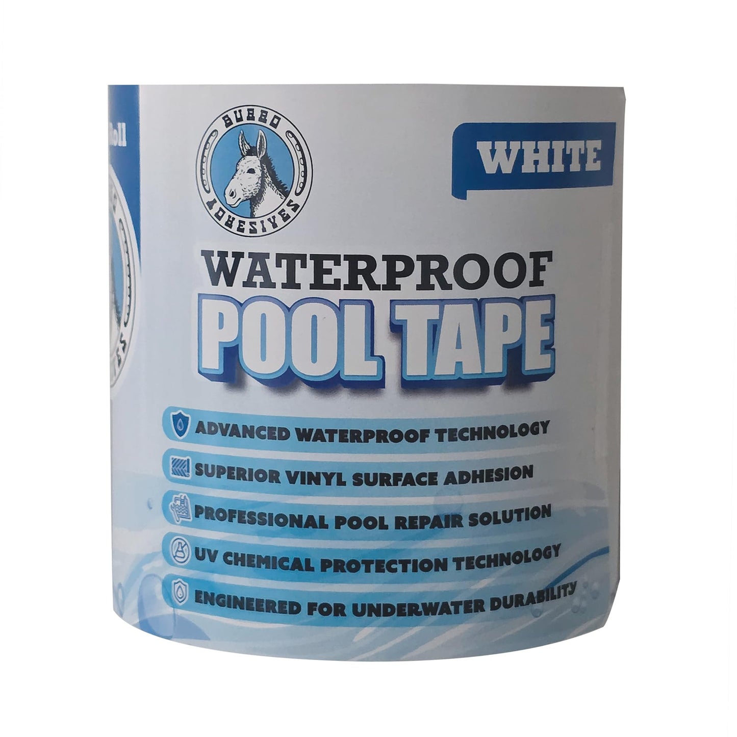 Burro Adhesives Waterproof White Pool Tape 4" x 10' - Heavy Duty PVC Vinyl Pool Repair for Underwater & Dry Applications, Commercial & Residential Pools, Instantly Seals Leaks