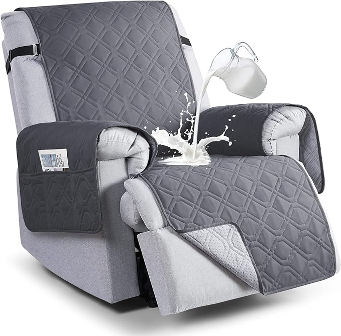 VANSOFY 100% Waterproof Recliner Chair Covers, Recliner Cover Non-Slip Dog Chair Cover Furniture Protector Washable Slipcover with Pocket, Elastic Straps for Pets, Dogs(Dark Gray, 25")