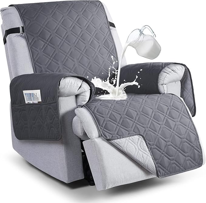 VANSOFY 100% Waterproof Recliner Chair Covers, Recliner Cover Non-Slip Dog Chair Cover Furniture Protector Washable Slipcover with Pocket, Elastic Straps for Kids Pets, Dogs(Dark Gray, 20")