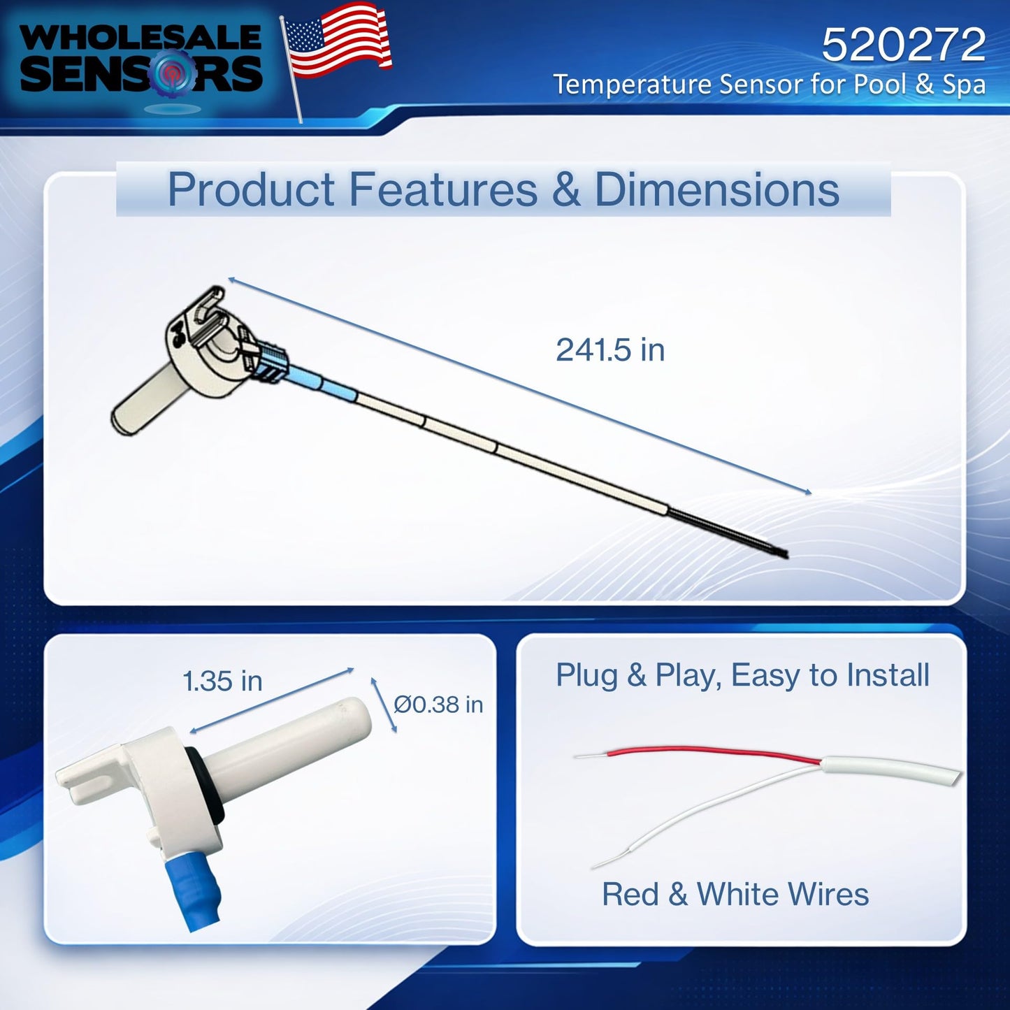 Pentair 520272 Replacement Temperature Sensor 20FT Cable 12 Month Warranty