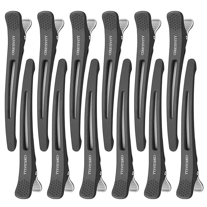 12Pack Professional Hair Clips for Styling, Non Slip No-Trace Duck Billed Hair Clips with Silicone Band, Creaseless Hair Clip for Salon Styling, Cutting, and Rollers
