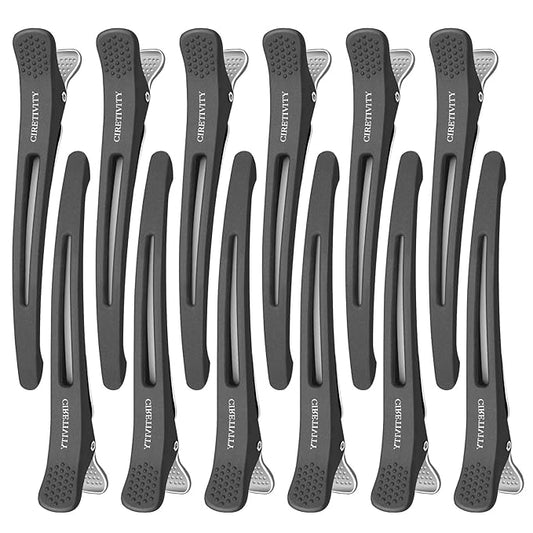 12Pack Professional Hair Clips for Styling, Non Slip No-Trace Duck Billed Hair Clips with Silicone Band, Creaseless Hair Clip for Salon Styling, Cutting, and Rollers