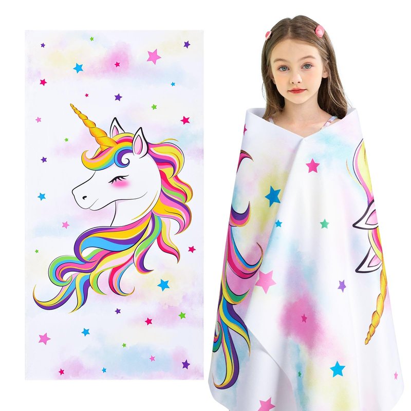 WERNNSAI Unicorn Beach Towel for Girls - 30” x 60” Kids Sand Free Swim Towels for Girls Bath Pool Camping Travel Towel Quick Dry Ultra Absorbent Super Soft Beach Blanket Bath Shower Towel