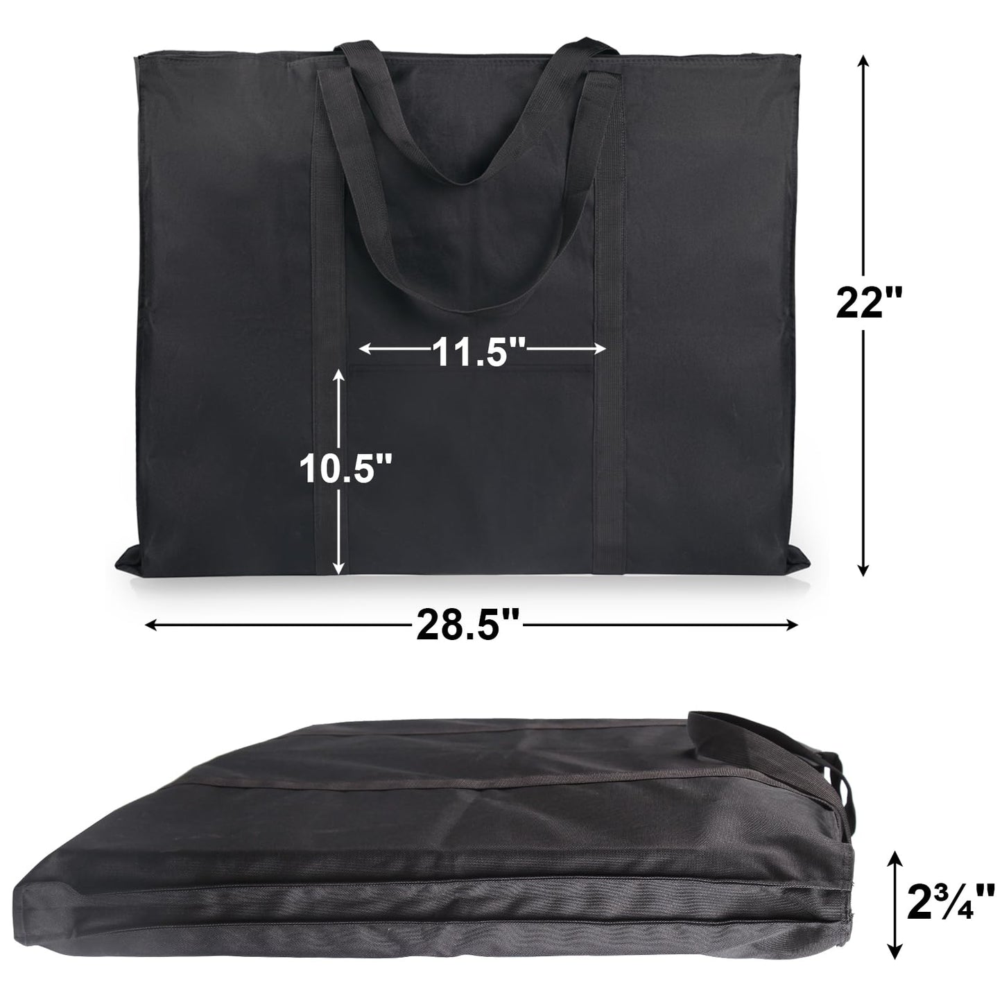 JJRING Dacron Light Weight Art Portfolio Bag, 22'' x 28.5'' for 20'' x 26'' Artworks, Black Carrying Storage Case for Poster, Sketching, and Drawing