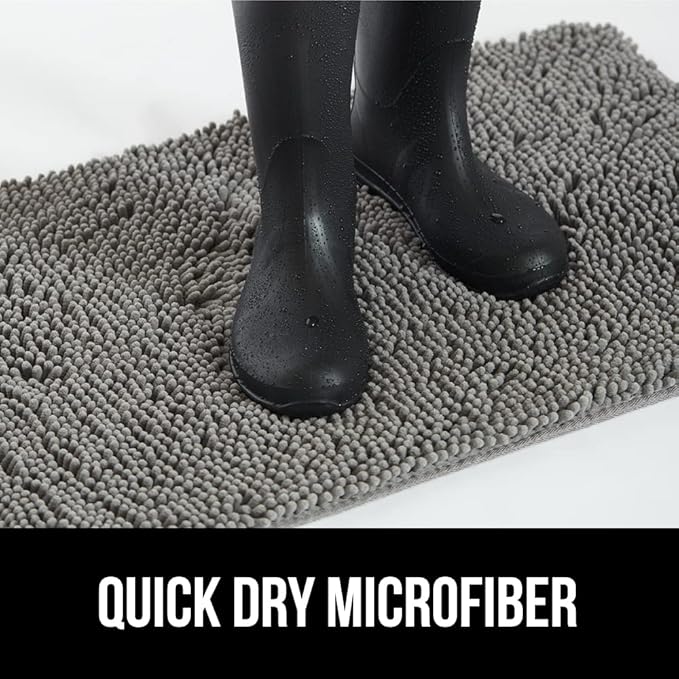 GORILLA GRIP SoakSTOPPER Dog Door Mat, 30x20 Machine Washable Rug Absorbent Doormat Captures Moisture Mud Dirt, Quick Dry Soft Chenille Entryway Rugs Indoor Entrance Mats for Dog Paws, Grey