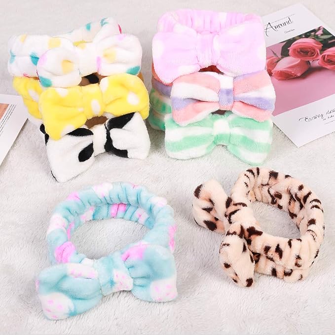 8 Pack Spa Headbands for Women, Soft Bow Skincare Headband for Washing Face, Skincare, Salon & Makeup, Bulk Spa Party Favors, Ideal Christmas Gifts or Stocking Stuffers for Teen Girls